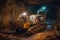 mining robot extracting valuable materials from deep underground mine