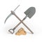 Mining. Shovel, pickaxe and gold nugget.