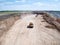 Mining truck, special equipment for working in quarries, aerial view