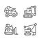 Mining vehicles pixel perfect linear icons set