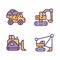 Mining vehicles pixel perfect RGB color icons set