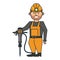 Mining worker with helmet and drill