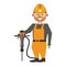 Mining worker with helmet and drill