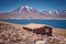 Miniques volcano from Miscanti lagoon, in Salar de Talar, near Aguas Calientes, in the Antofagasta region, on the northern limit