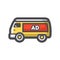 Minivan with advertising Vector icon Cartoon illustration