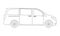 Minivan car outline icon. Side view. Family minibus vehicle silhouette. Black van car. Vector illustration