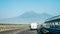Minivan on road in Italy at Mount Vesuvius mountain