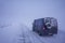 Minivan on a winter snowy road