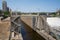 Minneapolis, Minnesota - June 1, 2019: View of the Upper St. Anthony Falls Lock and Dam along the Mississippi River in downtown