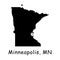 Minneapolis on Minnesota State Map. Detailed MN State Map with Location Pin on Minneapolis City. Black silhouette vector map isola