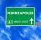 MINNEAPOLIS road sign against clear blue sky