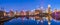 Minneapolis skyline with reflection in river at night