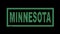 Minnesota. Animated appearance of the inscription in frame. Isolated Letters from pixels. Green color. Transparent Alpha channel.
