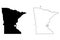 Minnesota MN state Map USA with Capital City Star at Saint Paul. Black silhouette and outline isolated on a white background. EPS
