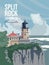 Minnesota tourist vector poster with landscapes, sightseeing in flat vintage style. Split rock lighthouse