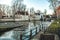 Minnewater landscape with swans at evening in Brugge, Belgium