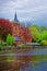 Minnewaterpark and Minnewater lake in old city in Brugge