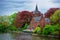 Minnewaterpark and Minnewater lake in old city of Brugge