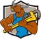 Minotaur Bull Plumber Wrench Crest Cartoon