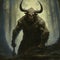 Minotaur In Haunted Forest: A Textural Realism Artwork By Ken Kelly