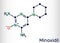 Minoxidil molecule. It is an antihypertensive vasodilator medication, is used to treat hair loss. Structural chemical formula