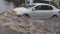 MINSK. BELARUS - 21. 05.2018: Cars on the street flooded with rain