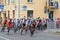 MINSK, BELARUS - 22 June 2019: 2nd European Games Women`s cycle road race. Cyclists going round a corner