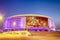 Minsk- Belarus, April 23, 2019: Minsk Arena Complex as the Main Sport Venue with Violet Night Illumination for Second European