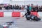 MINSK, BELARUS - APRIL 24, 2016 HOG. Harley Owners Group opening driving season show. Man falling down after stunt riding with bla