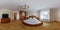 MINSK, BELARUS - JULY, 2021: full seamless hdri panorama 360 view in bedroom with tv with mahogany furniture in equirectangular