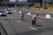 MINSK, BELARUS - JUNE 25, 2019: Cyclist from Russia overtakes cyclist from Luxembourg participates in Women Split Start Individual