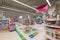 Minsk, Belarus - March 26, 2018: Interior of toys section in the children`s shop