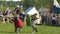 Minsk, Belarus - May 13, 2017: Battle of medieval knights. Duel. Festival of military historical reconstruction.