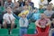 MINSK, BELARUS - MAY 23, 2018: Little fan having fun during the Belarusian Premier League football match between FC Dynamo Minsk a