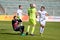 MINSK, BELARUS - MAY 6, 2018: Soccer players argue, conflict during the Belarusian Premier League football match between