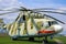 Minsk, Belarus, May 7, 2019: Painted old Soviet helicopter