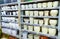 MINSK, BELARUS - November 23, 2019: Flowerpots - Flower pots on the shelf in hardware store.