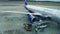 MINSK, BELARUS - NOVEMBER, 25, 2016. Russian Aeroflot Airbus A320 airliner baggage being unloaded at the airport 4K