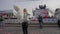 MINSK, BELARUS- SEPTEMBER 15, 2019: Girls from the support group waved pipidastra during a sporting event