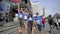 MINSK, BELARUS- SEPTEMBER 15, 2019: A group of people rejoices at a sport event. Participants of the half marathon