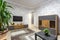 MINSK, BELARUS - SEPTEMBER, 2019: Interior of the modern luxure guestroom or bedroom in studio apartments in light color style