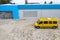 MINSK, BELARUS - SEPTEMBER 2020:    yellow minibus in the supermarket Parking lot