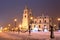 Minsk city at night, Belarus. Scenic main church of Minsk in Christmas time. Beautiful architecture of capital city of Belarus