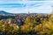 Minster cathedral and roofs of old city aerial view, Bern