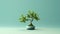 Mint Bonsai Tree: 3d Rendering In Light Turquoise And White