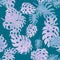 Mint Color Monstera Print. Coral Seamless Textile. Pattern Garden. Watercolor Garden. Tropical Foliage. Floral Texture. Summer Pai