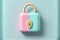 Mint color padlock with heart shaped lock - AI generated love concept background wallpaper