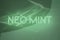 mint colored neon sign lettering on abstract background with light and shadows caustic effect