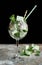 Mint and delicious marshmallows in a beautiful glassy glass with sprigs of fresh mint