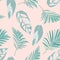 Mint Exotic Tree Seamless Pattern. Tropical Jungle Illustration California Design. Swamp Leaves Modern Pattern.